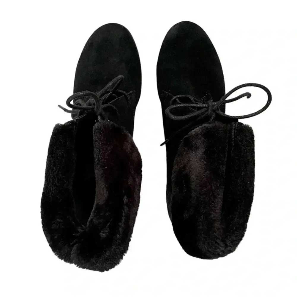 Donald J. Pliner Black Maxxi Leather Suede Wedge Ankle Boots - Picture 3 of 5